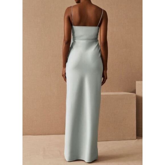 Anthropologie BHLDN Women Satin Freya Maxi Dress Size 14 Light Blue Side Slit - Picture 3 of 16